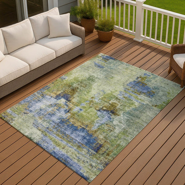 HomeRoots 8' X 10' Modern Abstract Washable Area Rug in Green, Blue & Brown – Perfect for Indoor/Outdoor Use! 658324