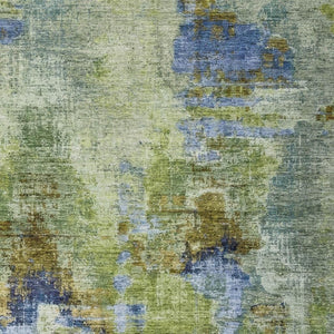 HomeRoots 8' X 10' Modern Abstract Washable Area Rug in Green, Blue & Brown – Perfect for Indoor/Outdoor Use! 658324