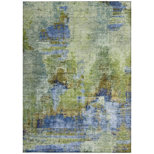 HomeRoots 9' X 12' Stylish Green, Blue & Brown Abstract Washable Area Rug for Indoor & Outdoor Use 658325