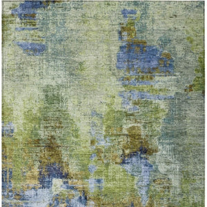 HomeRoots 9' X 12' Stylish Green, Blue & Brown Abstract Washable Area Rug for Indoor & Outdoor Use 658325