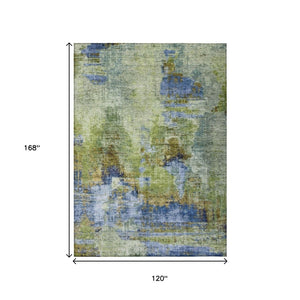 HomeRoots 10' Modern Abstract Washable Area Rug in Green, Blue & Brown - Durable Indoor/Outdoor Design for All Spaces 658326