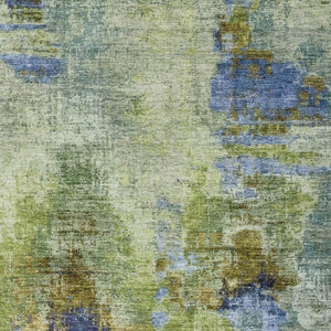 HomeRoots 10' Modern Abstract Washable Area Rug in Green, Blue & Brown - Durable Indoor/Outdoor Design for All Spaces 658326