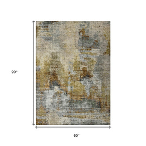 HomeRoots 5' Abstract Khaki Beige & Taupe Area Rug - Washable, Durable, Indoor/Outdoor, Perfect for Any Space! 658328