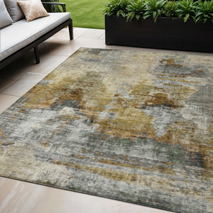 HomeRoots 5' Abstract Khaki Beige & Taupe Area Rug - Washable, Durable, Indoor/Outdoor, Perfect for Any Space! 658328