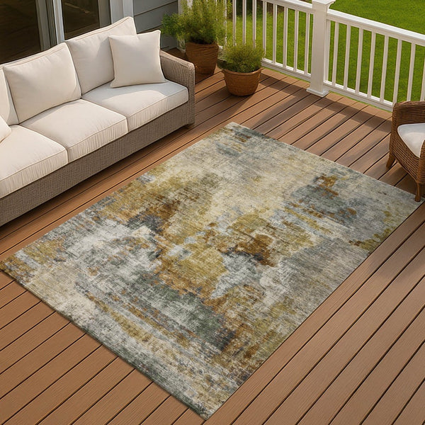 HomeRoots 5' Abstract Khaki Beige & Taupe Area Rug - Washable, Durable, Indoor/Outdoor, Perfect for Any Space! 658328