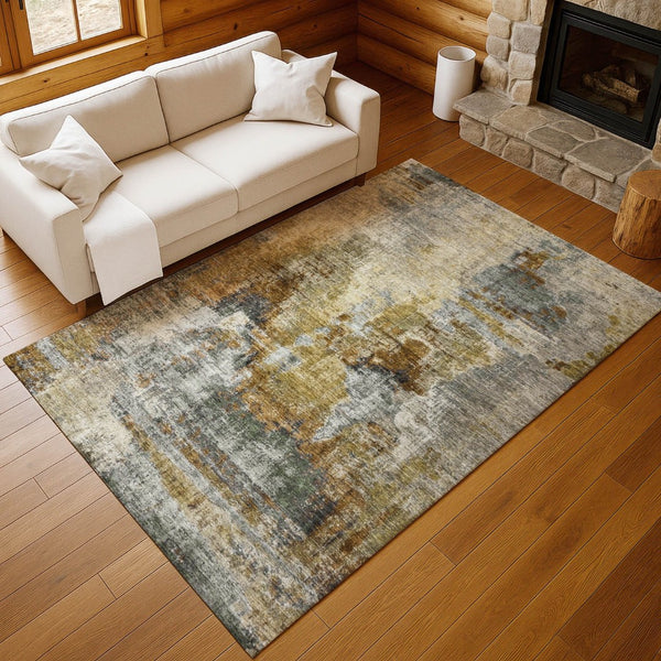 HomeRoots 5' Abstract Khaki Beige & Taupe Area Rug - Washable, Durable, Indoor/Outdoor, Perfect for Any Space! 658328