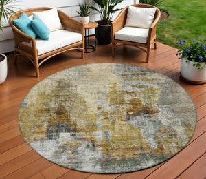 HomeRoots 8' Contemporary Khaki Beige Taupe Round Abstract Area Rug - Stylish, Washable, Indoor/Outdoor Versatile! 658329