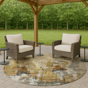 HomeRoots 8' Contemporary Khaki Beige Taupe Round Abstract Area Rug - Stylish, Washable, Indoor/Outdoor Versatile! 658329