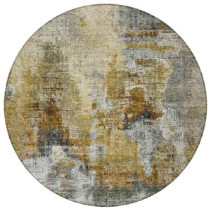HomeRoots 8' Contemporary Khaki Beige Taupe Round Abstract Area Rug - Stylish, Washable, Indoor/Outdoor Versatile! 658329