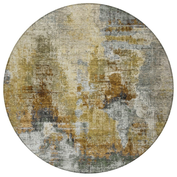 HomeRoots 8' Contemporary Khaki Beige Taupe Round Abstract Area Rug - Stylish, Washable, Indoor/Outdoor Versatile! 658329