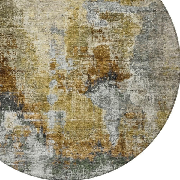 HomeRoots 8' Contemporary Khaki Beige Taupe Round Abstract Area Rug - Stylish, Washable, Indoor/Outdoor Versatile! 658329