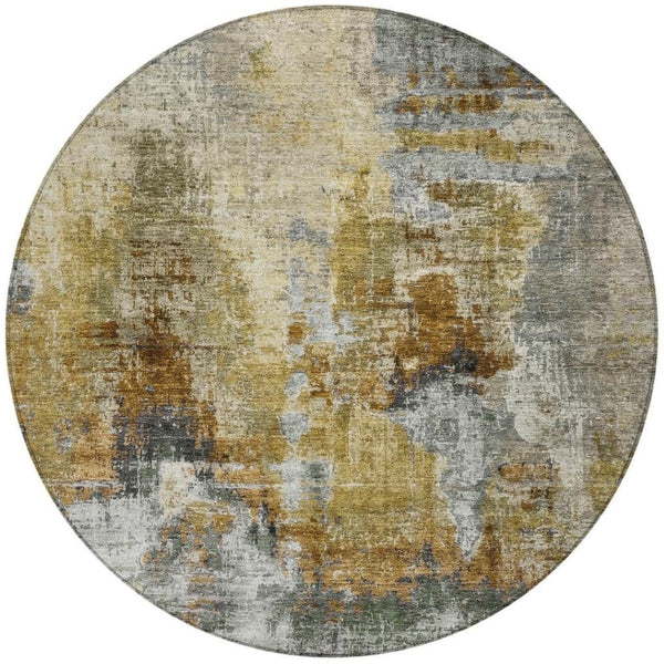 HomeRoots 8' Contemporary Khaki Beige Taupe Round Abstract Area Rug - Stylish, Washable, Indoor/Outdoor Versatile! 658329