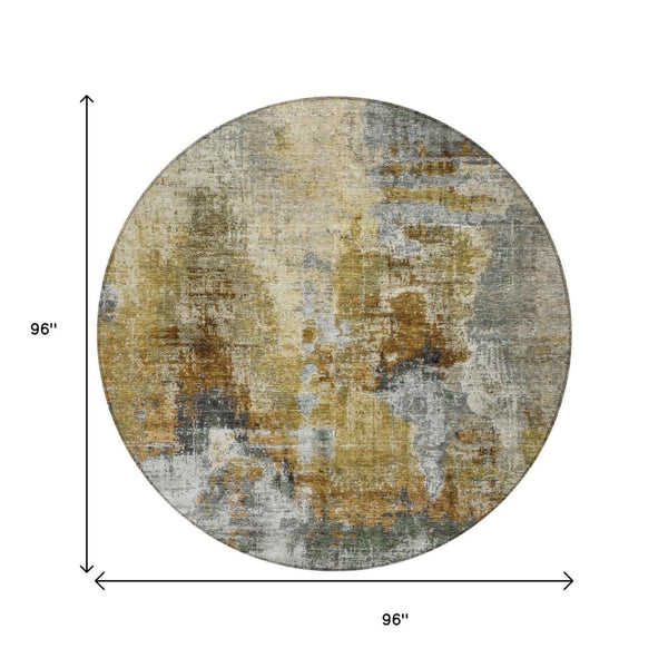 HomeRoots 8' Contemporary Khaki Beige Taupe Round Abstract Area Rug - Stylish, Washable, Indoor/Outdoor Versatile! 658329