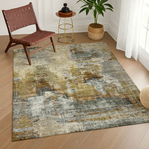 HomeRoots 8' X 10' Khaki Beige & Taupe Abstract Rug – Durable, Washable Area Mat for Indoor/Outdoor Spaces! 658330