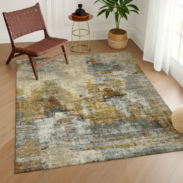 HomeRoots 8' X 10' Khaki Beige & Taupe Abstract Rug – Durable, Washable Area Mat for Indoor/Outdoor Spaces! 658330