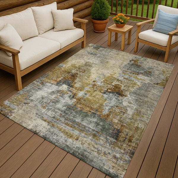 HomeRoots 8' X 10' Khaki Beige & Taupe Abstract Rug – Durable, Washable Area Mat for Indoor/Outdoor Spaces! 658330