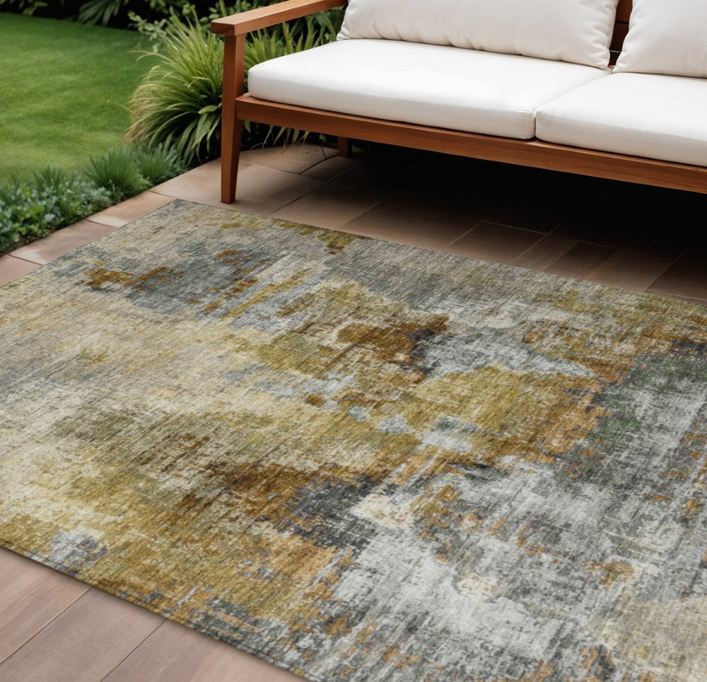 HomeRoots 9' X 12' Khaki Beige Abstract Washable Rug – Stylish Indoor/Outdoor, Stain-Resistant & Durable Design 658331