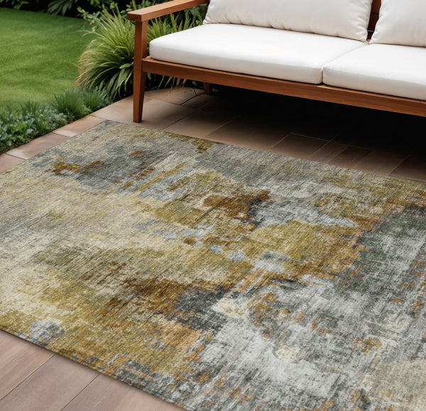 HomeRoots 9' X 12' Khaki Beige Abstract Washable Rug – Stylish Indoor/Outdoor, Stain-Resistant & Durable Design 658331