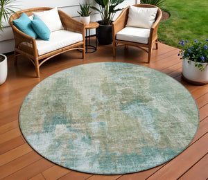 HomeRoots 8' Sage and Gray Round Abstract Area Rug - Durable, Washable, Versatile for Indoor & Outdoor Spaces! 658335
