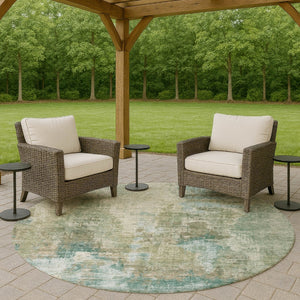 HomeRoots 8' Sage and Gray Round Abstract Area Rug - Durable, Washable, Versatile for Indoor & Outdoor Spaces! 658335
