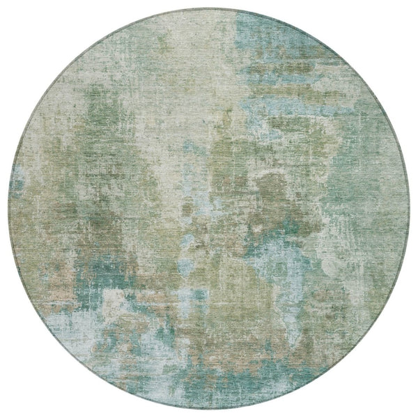 HomeRoots 8' Sage and Gray Round Abstract Area Rug - Durable, Washable, Versatile for Indoor & Outdoor Spaces! 658335