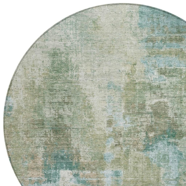 HomeRoots 8' Sage and Gray Round Abstract Area Rug - Durable, Washable, Versatile for Indoor & Outdoor Spaces! 658335