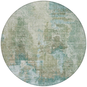 HomeRoots 8' Sage and Gray Round Abstract Area Rug - Durable, Washable, Versatile for Indoor & Outdoor Spaces! 658335