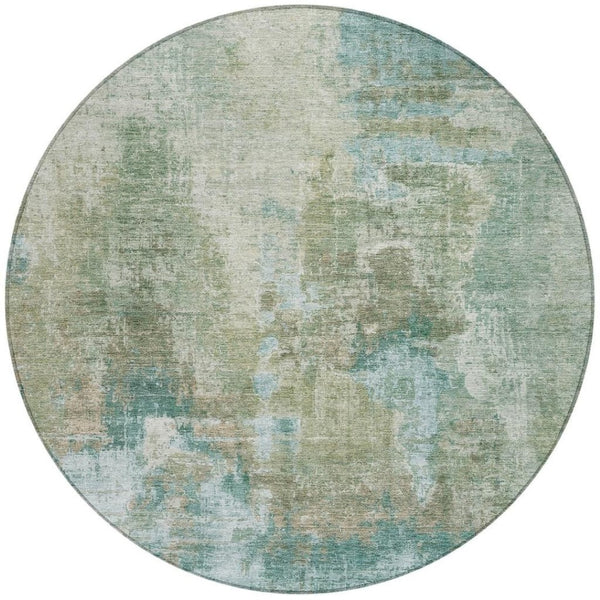 HomeRoots 8' Sage and Gray Round Abstract Area Rug - Durable, Washable, Versatile for Indoor & Outdoor Spaces! 658335