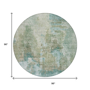 HomeRoots 8' Sage and Gray Round Abstract Area Rug - Durable, Washable, Versatile for Indoor & Outdoor Spaces! 658335