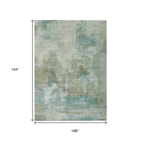 HomeRoots 9' X 12' Stylish Sage and Gray Abstract Area Rug - Washable, Durable for Indoor & Outdoor Use 658337