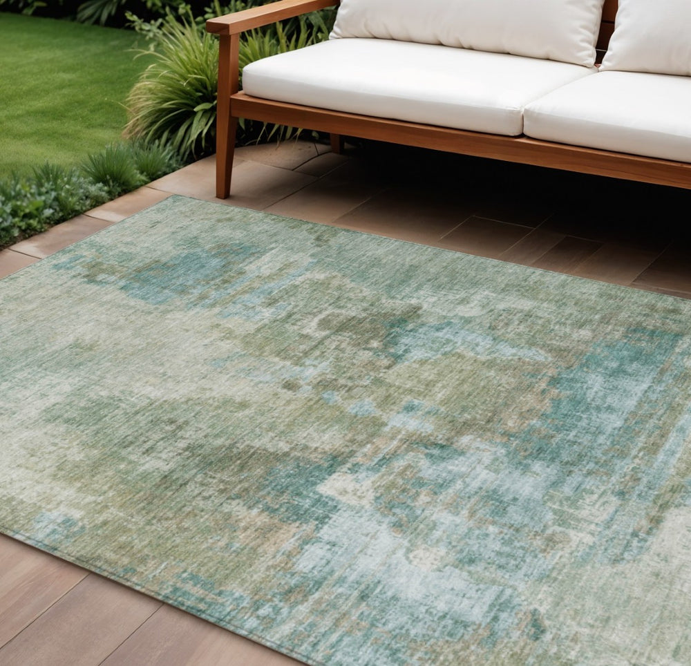 HomeRoots 10' Sage and Gray Abstract Area Rug – Washable Indoor/Outdoor, Stain Resistant, Perfect for High-Traffic Spaces 658338