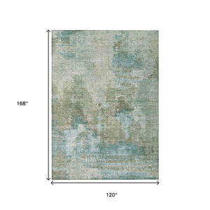 HomeRoots 10' Sage and Gray Abstract Area Rug – Washable Indoor/Outdoor, Stain Resistant, Perfect for High-Traffic Spaces 658338