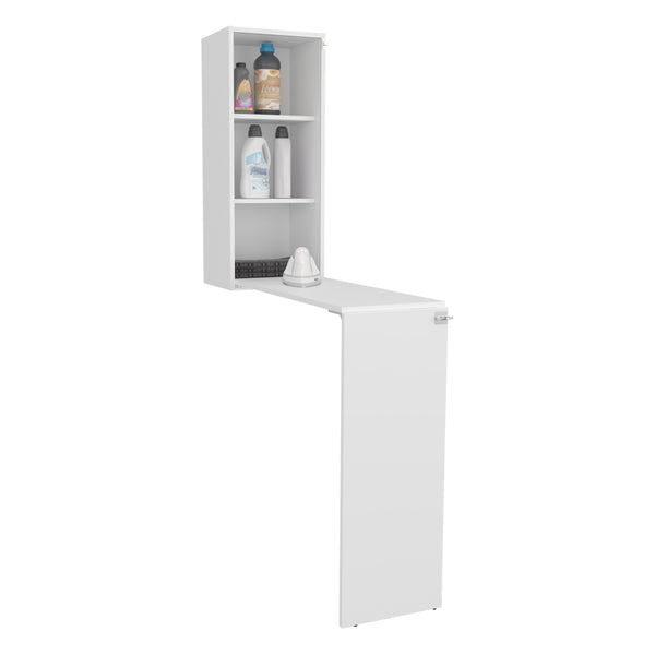 English Elm Folding White 3-Shelf Engineered Wood Table — Foldable Space-Saving Dining, Workstation, Durable Finish B097P296855