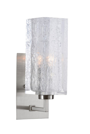 Wildwood Lucallan Satin Nickel Wall Sconce With Ice-Textured Acrylic Shade, Compact 15.5" Ambient Light Fixture 65834