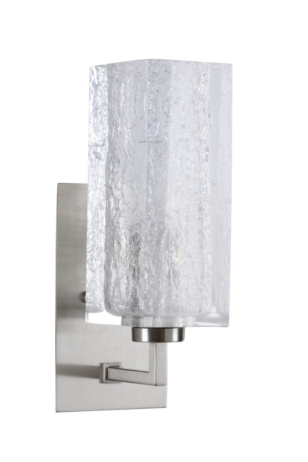 Wildwood Lucallan Satin Nickel Wall Sconce With Ice-Textured Acrylic Shade, Compact 15.5" Ambient Light Fixture 65834