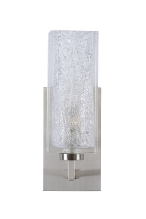 Wildwood Lucallan Satin Nickel Wall Sconce With Ice-Textured Acrylic Shade, Compact 15.5" Ambient Light Fixture 65834