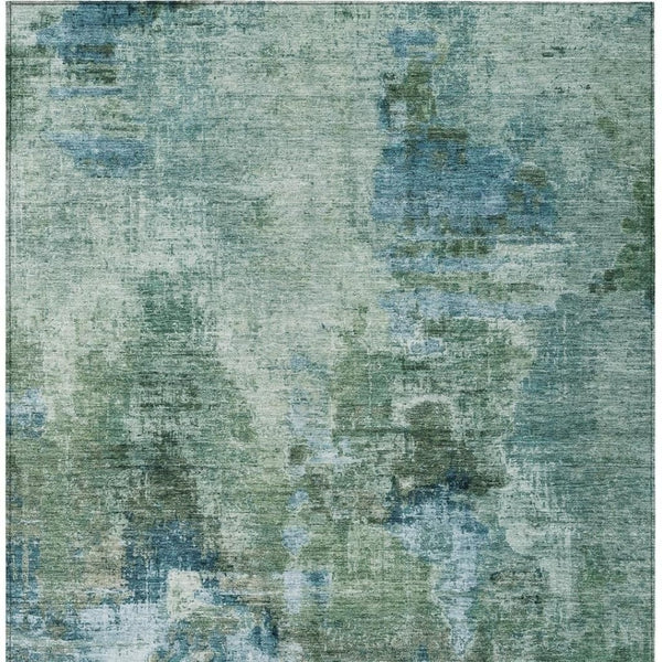 HomeRoots 5' Teal Blue & Gray Abstract Area Rug - Washable, Durable for Indoor & Outdoor, Stain Resistant Design 658340