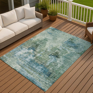 HomeRoots 5' Teal Blue & Gray Abstract Area Rug - Washable, Durable for Indoor & Outdoor, Stain Resistant Design 658340