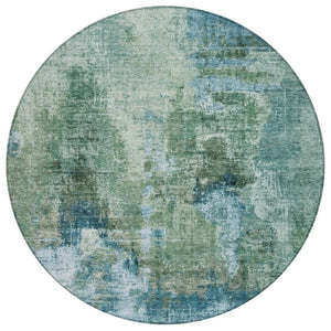 HomeRoots 8' Teal Blue and Gray Round Area Rug - Durable, Washable, Stylish Abstract Design for Indoor & Outdoor Use 658341