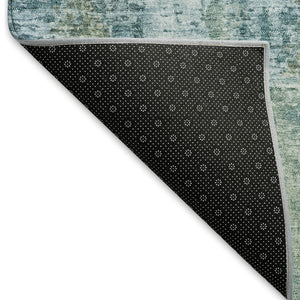 HomeRoots 8' Teal Blue and Gray Round Area Rug - Durable, Washable, Stylish Abstract Design for Indoor & Outdoor Use 658341