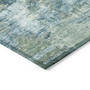 HomeRoots 8' Teal Blue and Gray Round Area Rug - Durable, Washable, Stylish Abstract Design for Indoor & Outdoor Use 658341