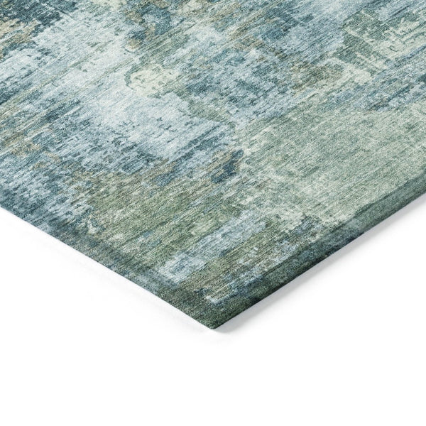HomeRoots 8' Teal Blue and Gray Round Area Rug - Durable, Washable, Stylish Abstract Design for Indoor & Outdoor Use 658341