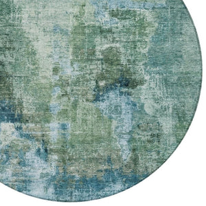 HomeRoots 8' Teal Blue and Gray Round Area Rug - Durable, Washable, Stylish Abstract Design for Indoor & Outdoor Use 658341