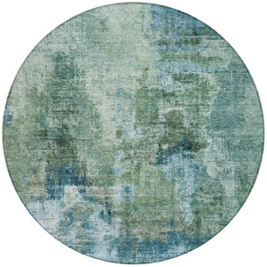 HomeRoots 8' Teal Blue and Gray Round Area Rug - Durable, Washable, Stylish Abstract Design for Indoor & Outdoor Use 658341