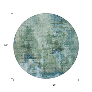 HomeRoots 8' Teal Blue and Gray Round Area Rug - Durable, Washable, Stylish Abstract Design for Indoor & Outdoor Use 658341