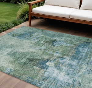 HomeRoots 8' X 10' Teal Blue and Gray Abstract Indoor/Outdoor Area Rug - Durable, Stylish, and Washable Design 658342
