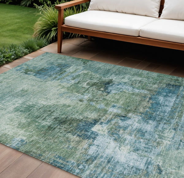 HomeRoots 8' X 10' Teal Blue and Gray Abstract Indoor/Outdoor Area Rug - Durable, Stylish, and Washable Design 658342