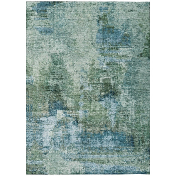 HomeRoots 8' X 10' Teal Blue and Gray Abstract Indoor/Outdoor Area Rug - Durable, Stylish, and Washable Design 658342