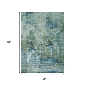 HomeRoots 8' X 10' Teal Blue and Gray Abstract Indoor/Outdoor Area Rug - Durable, Stylish, and Washable Design 658342
