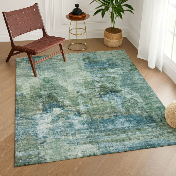 HomeRoots 8' X 10' Teal Blue and Gray Abstract Indoor/Outdoor Area Rug - Durable, Stylish, and Washable Design 658342